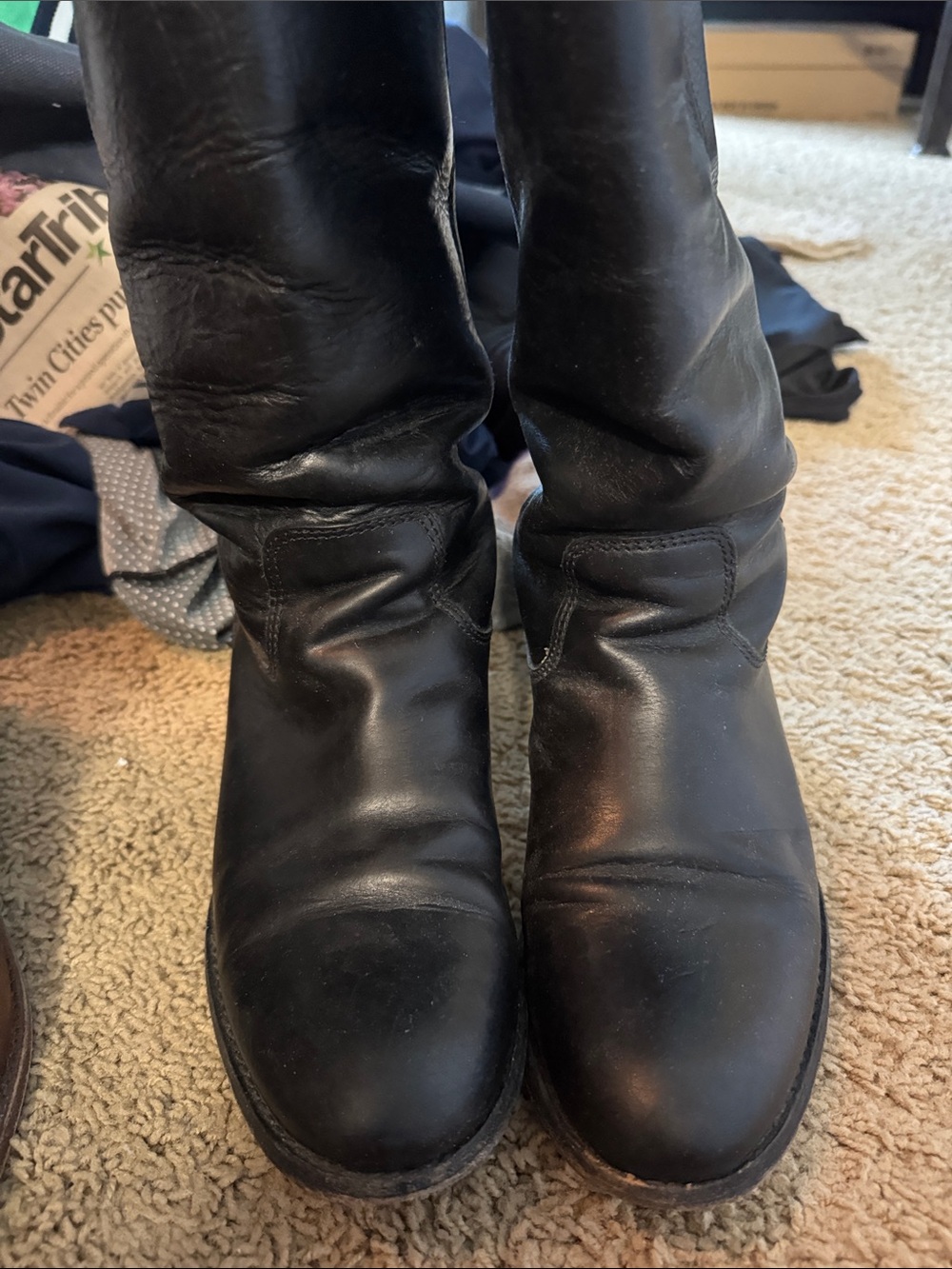 Frye Black Leather Tall Pull-On Boots